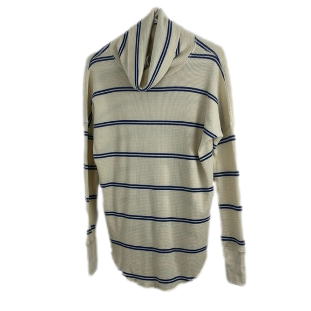 Artizia The Group Babaton Thermal Waffle Knit Blue and Cream Cowl Neck